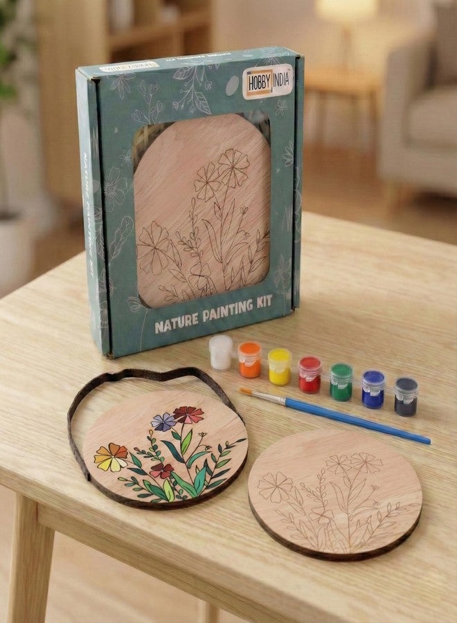 HOBBY INDIA Wooden Painting Kit Set for Kids & Adults | DIY Wall Decor Art & Craft | Round Tree Circle Coaster | Home & Office Hanging Decoration | Birthday Gift for Girls & Boys (Floral) - Image 1